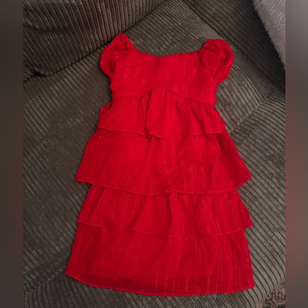 Chelsea & Violet Red Ruffled Tiered Sheath Dress